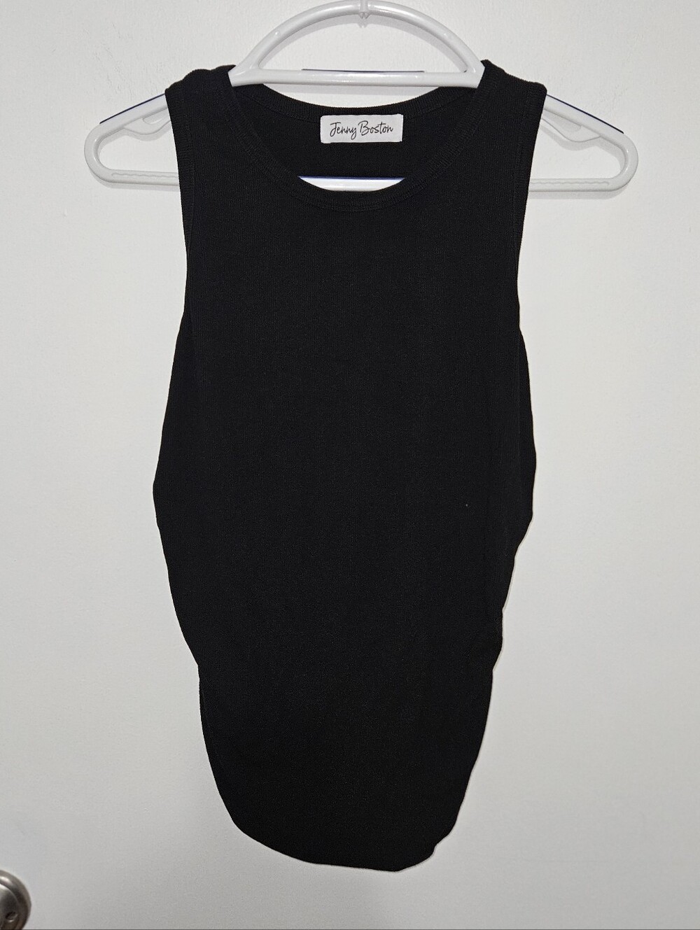Jenny Boston Black Sleeveless Ribbed Tank Top Ruched Sides Large